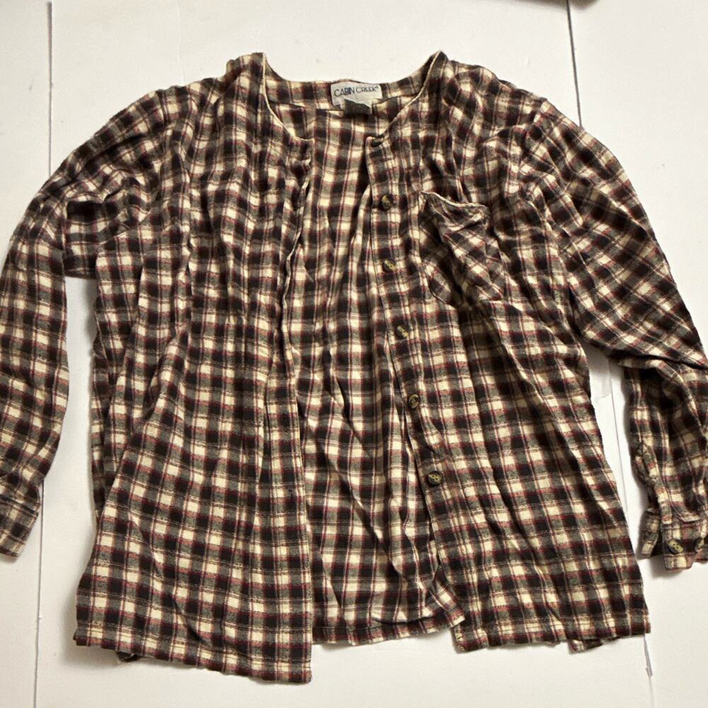 Cabin Creek woman XL Multicolor Plaid Flannel Cotton Long Sleeve Button-Up Shirt